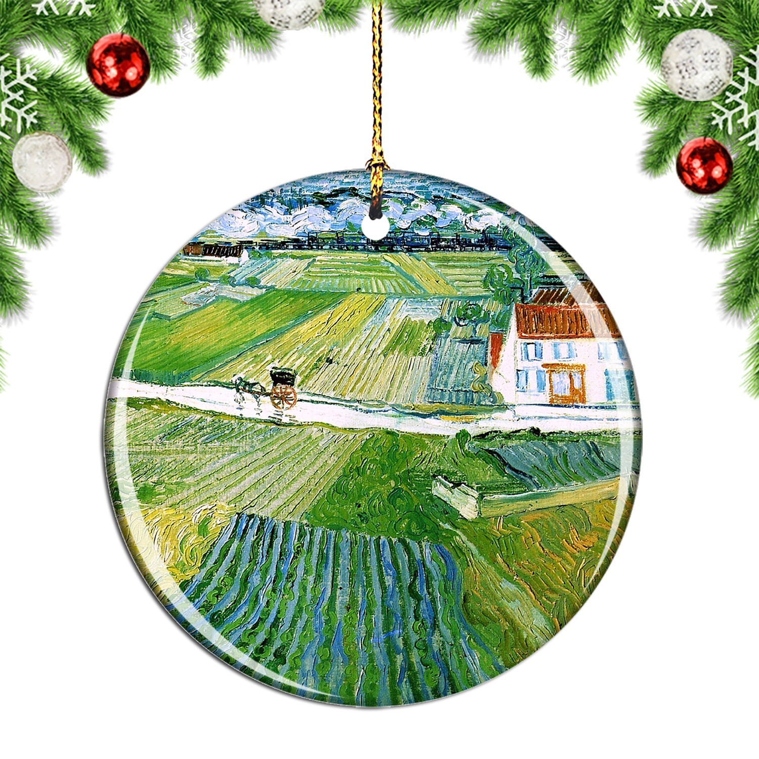 Van Gogh Landscape With Carriage And Tra Christmas ornament city travel souvenir