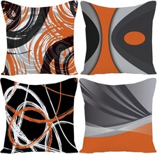 Boho Abstract Geometric Throw Pillow Covers 18x18 Inch Set of 4 Orange Mid Ce...