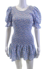 Love Shack Fancy, Women Fit & Flare Mini Dress Blue Floral Size XS