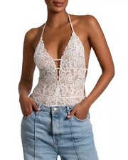 In Bloom By Jonquil TEDDY Blue Bell Open Back Floral Lace Thong XL Wedding