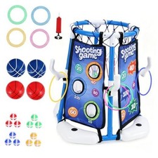 4-in-1 Floating Pool Basketball Hoop Set: Includes Ring Toss Game, Air Pump