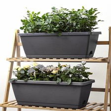 Set of 5 Trough Plant Pot Long Plastic Planter Outdoor Garden Window Herb Flower