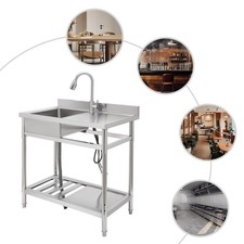 Stainless Steel Freestanding Kitchen Restaurant Sink Set with Workbench LeftBowl