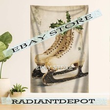 wall tapestry Vintage Skates Snow Scene rustic winter design 59X82 in