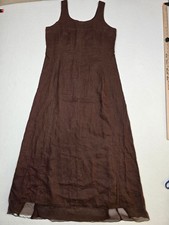 Johnny Was Brown Linen Sleeveless Maxi Dress Sheer Bottom Hem  Button Front M