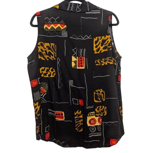 Vtg Tapestry 80s 90s Button Front Sleeveless Blouse Cheetah Print Funky Artsy L - Picture 3 of 7
