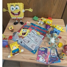 SpongeBob SquarePants Toy Lot -Figures Squidward Mr Krabs Book and Cards Bundle