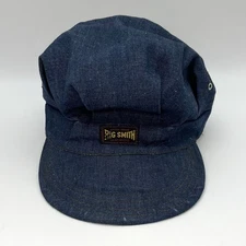 Vintage 40s Big Smith Denim Train Conductor Work Cap Blue Cotton Hat Rare