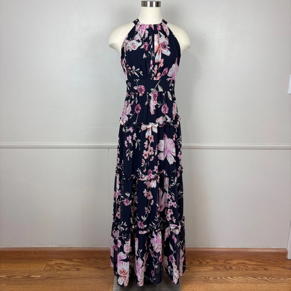 eliza j floral print chiffon halter maxi dress Printed Chiffon Eliza J Chiffon Maxi Dress Floral Print Chiffon Halter Maxi Dress Eliza J Outlet