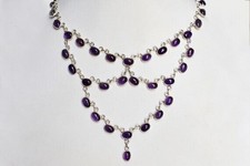 Vintage Style Natural Amethyst Gemstone Bib Necklace 925 Sterling Silver Jewelry