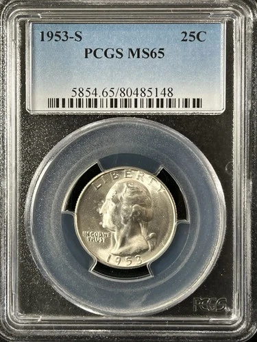 1953-S  25C Washington Quarter Dollar PCGS MS65   80485148