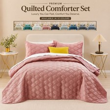 Luxury Velvet Bedspread Reversible Coverlet Quilted Soft Plush Quilt Bedding New