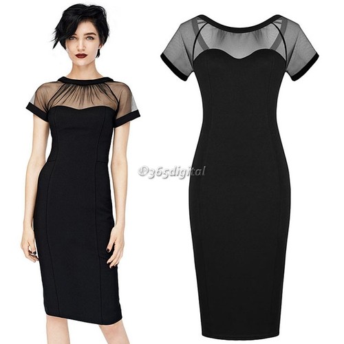 Womans Ladies Sexy Business Party Bodycon Black Mesh Snake Pencil Dress SizeS-XL