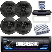 JVC Marine Bluetooth Stereo Receiver, 4x 3.5" 75W Speaker, Amp, White Cover,Wire