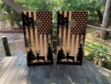 FADEPROOF Cornhole Board Wraps Laminated /  Iconic Forest Deer USA Flag   /