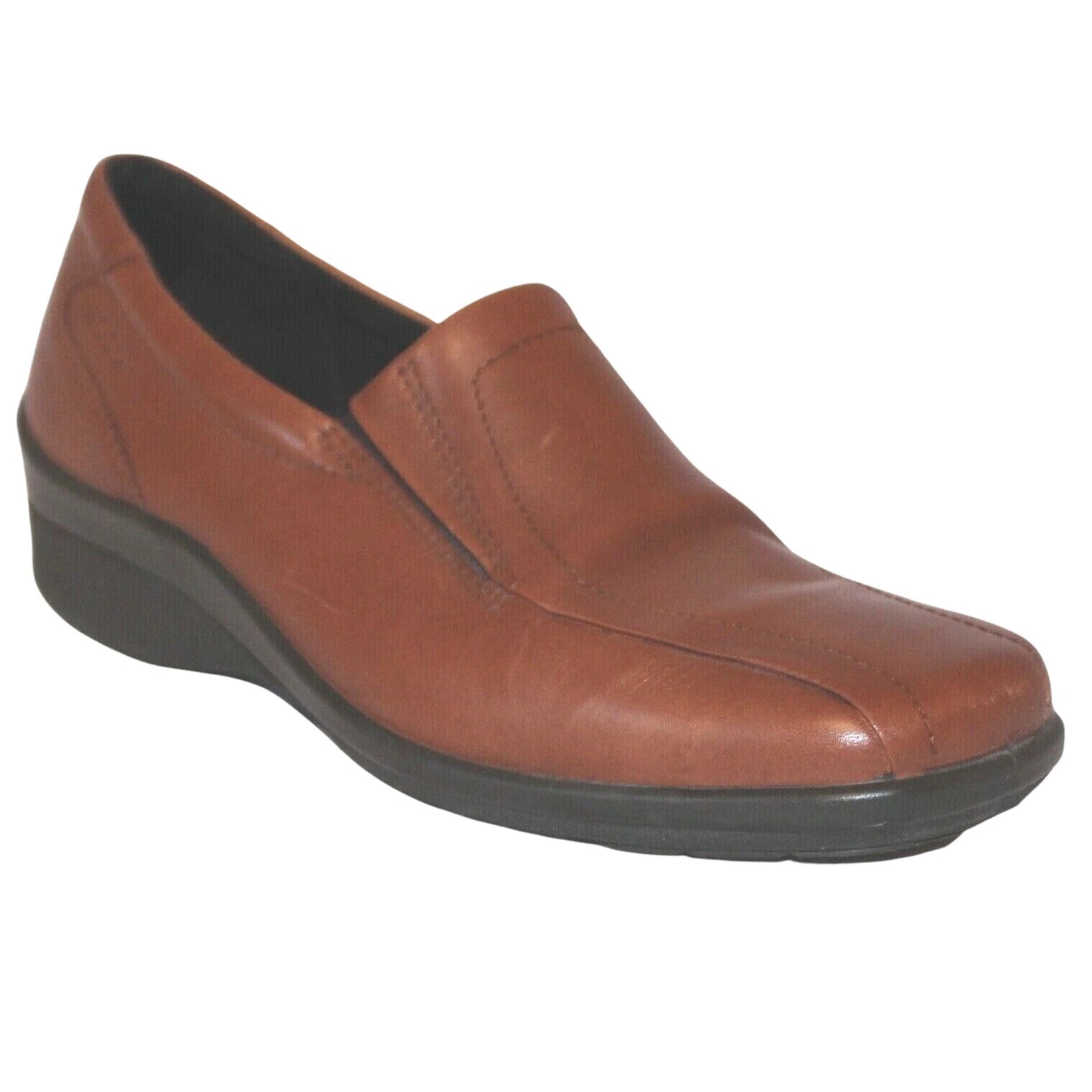 Scarpe mocassino donna Ecco marrone pelle zeppa casual slip on misura 6 5