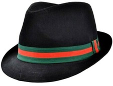  Trilby Hat Cotton Black Green Red Stripe Band Gangster fedora Ladies Mens Boys