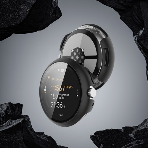 Tempered Glass+Cover PC Shell Film Cover for Google Pixel Watch3 45MM(Black) Fr - Zdjęcie 4 z 9