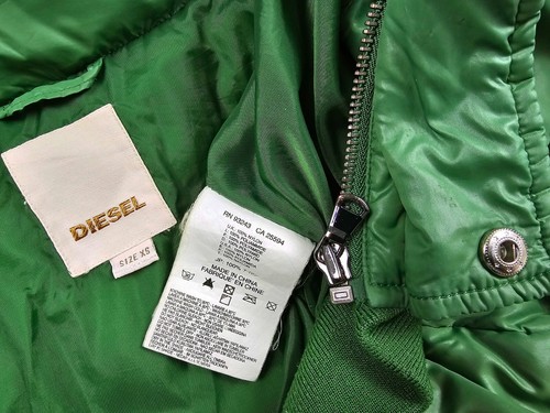 HOT UNISEX DIESEL @ SPORTS BOMBER QUILTED HOODED Zip DOWN PUFFER GREEN Jacket XS - Picture 6 of 18
