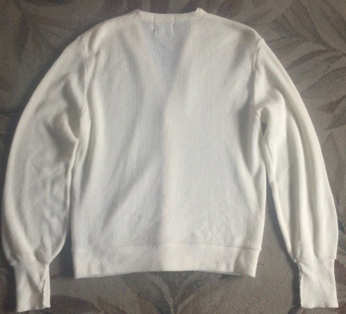 Vintage 80s Mervyns Sportsman Pale Lemon Yellow/ Cream Cardigan 