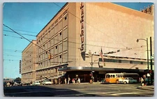 Columbus Ohio~Town & High Sts~City Bus Passes Lazarus Department Store~1950s