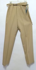 Retro Mod Vintage 70s High Waist Belted Khaki Polyester Pull On Pant NOS M L