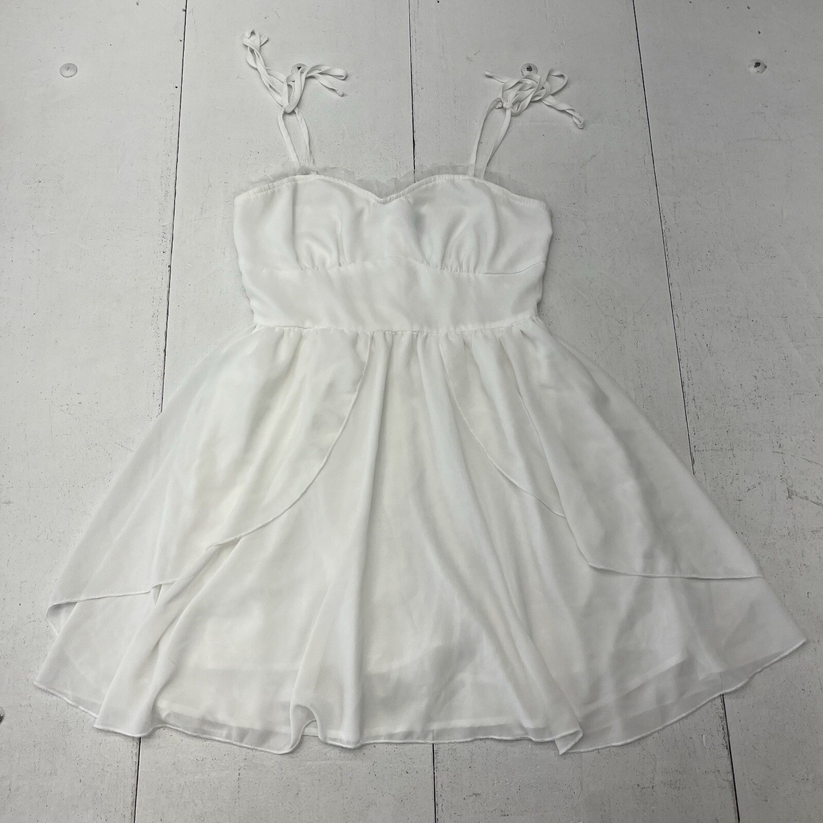 SHEIN White Chiffon Spaghetti Strap Ruffle Dress Women's Size Small | eBay