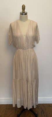 NWT Scandal Italy Aruba Silk Maxi Dress Beige Fully Lined Size S/M Romantic FLAW