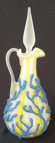Murano Ribbon Stripe MOP Satin Glass Cruet with Coralene K B Murano Italy Tags - Picture 3 of 13