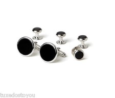 NEW CUFFLINKS STUDS BLACK ONYX AND SILVER MADE IN USA 