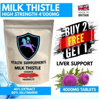 CHARGE PRODUCTS Milk Thistle 120 Tablets 4000mg *BUY 2 GET 1 FREE*40.1 High strength Best Detox