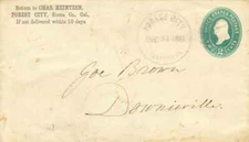 California Forest City 1893 violet serifed cds, oval bar grid  1854-1895  Postal