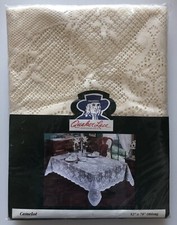 Vtg Quaker Lace Camelot Floral Tablecloth 52 x 70 Ecru Ivory Beige Natural USA