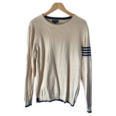 AFAIK Women's Long Sleeve Cream Black Stripe Cotton Sweater Size Large