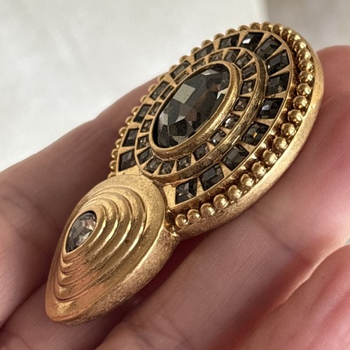 Lia Sophia Art Deco Ring Sz 6 Brushed Gold Tone Statement Signed Rare Red Carpet - Picture 7 of 24
