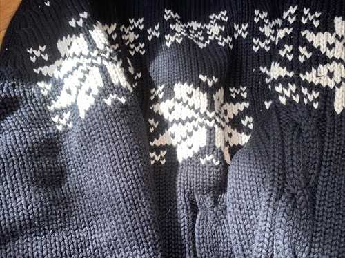 Land's End Sweater Black W/ Deer Snowflake 100%Cotton Men’s Large 42-44 - Afbeelding 3 van 5