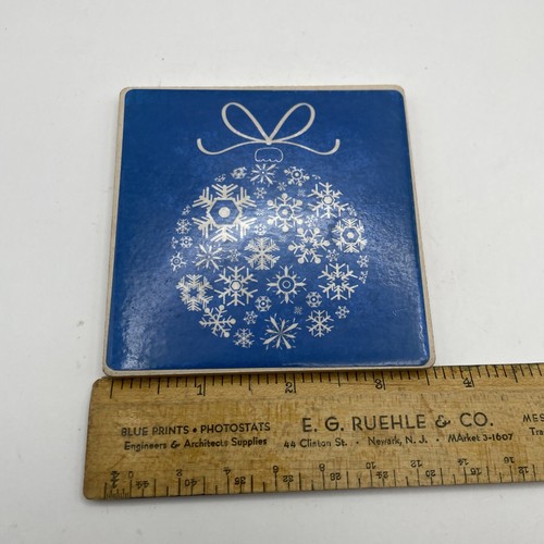 Snowflake Cork Back Ceramic Coasters Bright Blue & White Vintage Ornament Design - Picture 7 of 8