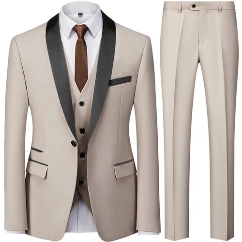 Ensemble de 3 pièces costume de mariage homme manteau pantalon gilet robe de marié blazers veste pantalon - Photo 3/52