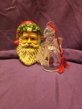 Vintage Santa Head, Waterford Snowman, And Other Misc Ornaments