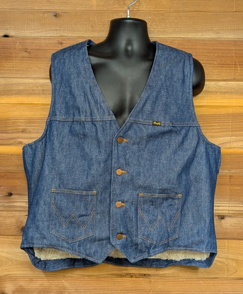 Vintage Wrangler Sherpa Lined Denim Vest Size XXL