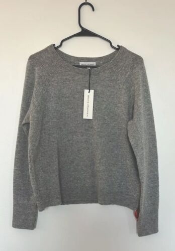 $ 335 weiß + Warren Kaschmir Sweatshirt mit Rippborte mittelgrau weich neu mit Etikett - Bild 3 von 6