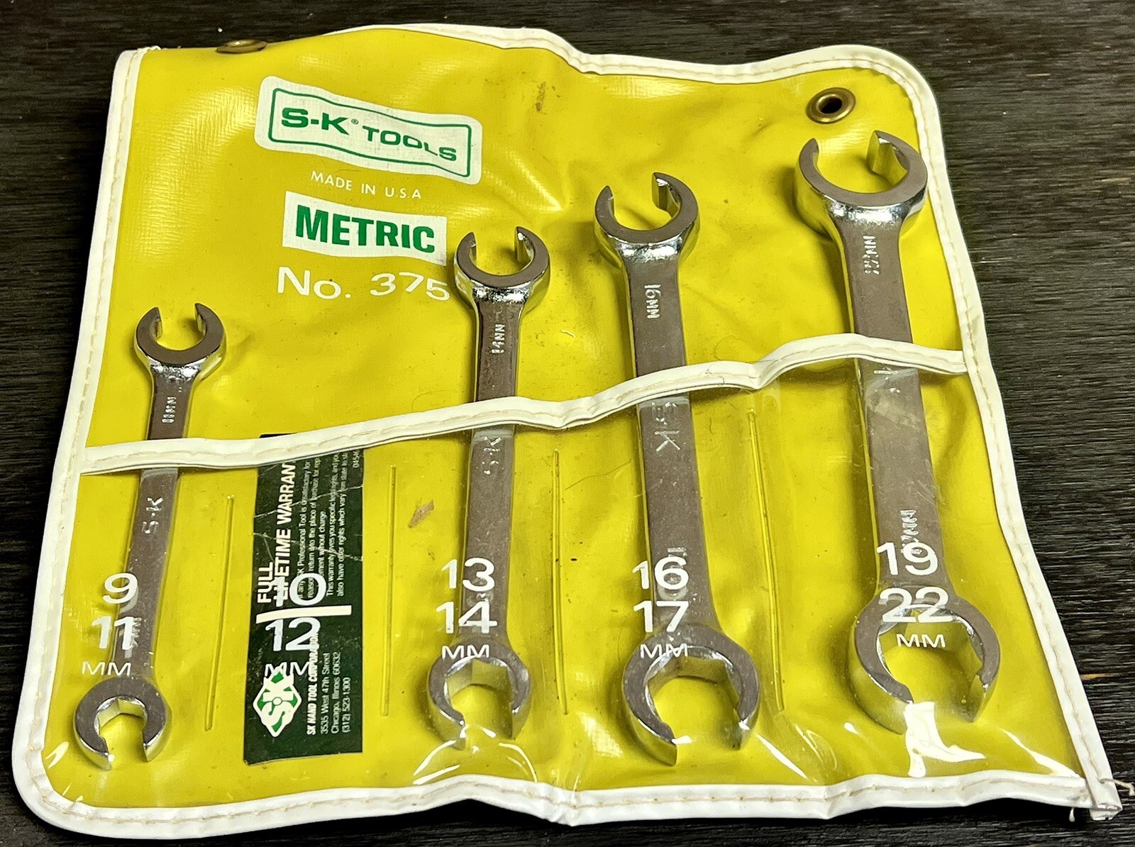 NOS SK SK Tools Metric Set 375 Wrench Set Chrome Open End in Roll Up