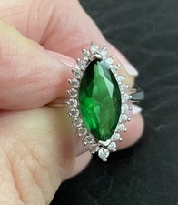 Sterling Silver 925 with Green And Clear Cubic Zirconia Ring Size 6.5