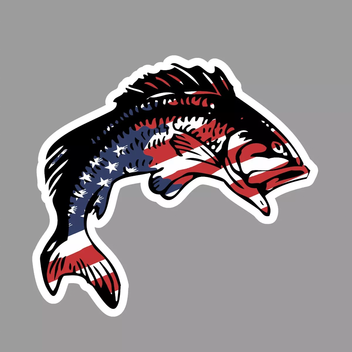 American flag Bass fish sticker decal- fishing USA 4 (BassAmerFlagFC4)