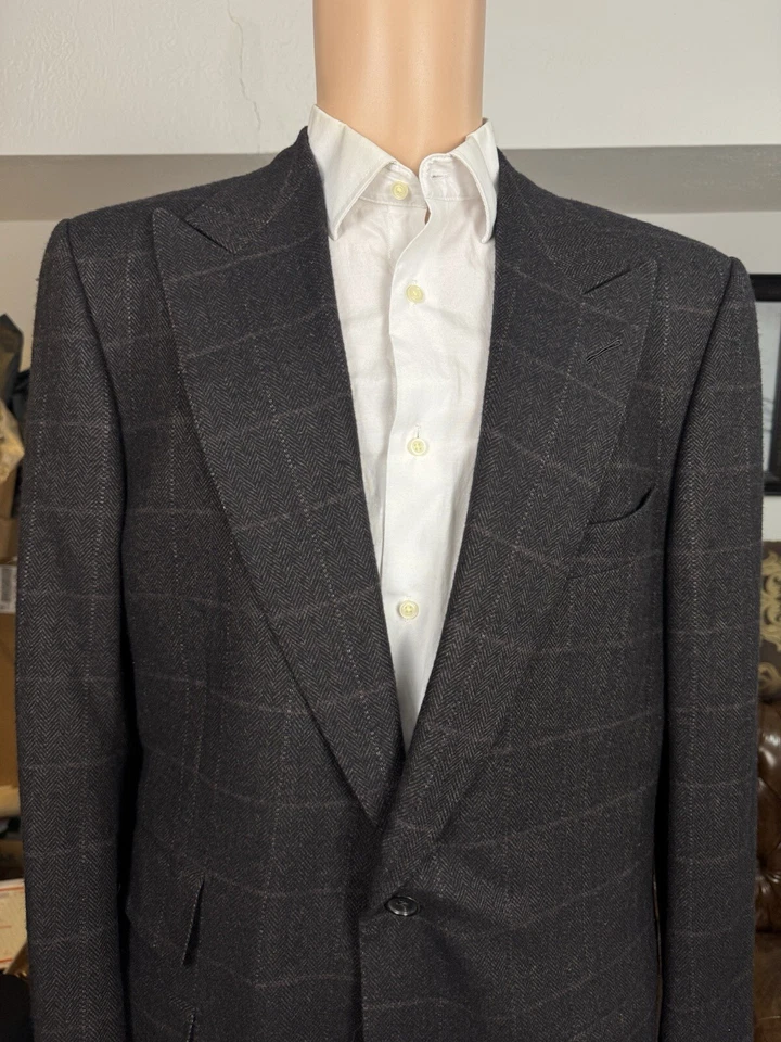 Impresionante chaqueta deportiva Tom Ford espiga tweed solapas pico seda camel 54/44R Foto 3 de 4