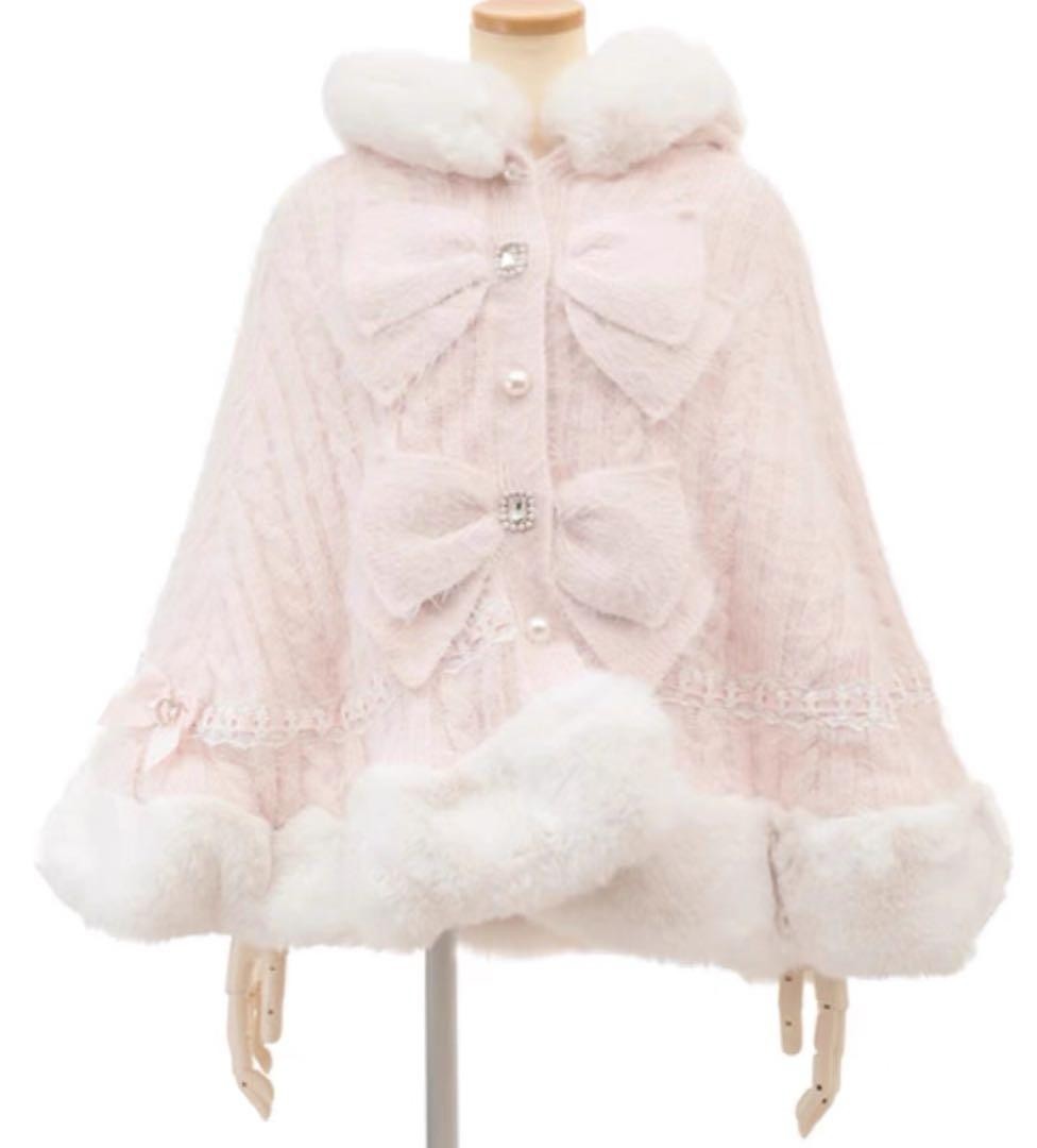 LIZ LISA Double Ribbon Knit Fur Poncho Pink lolita fashion Used | eBay