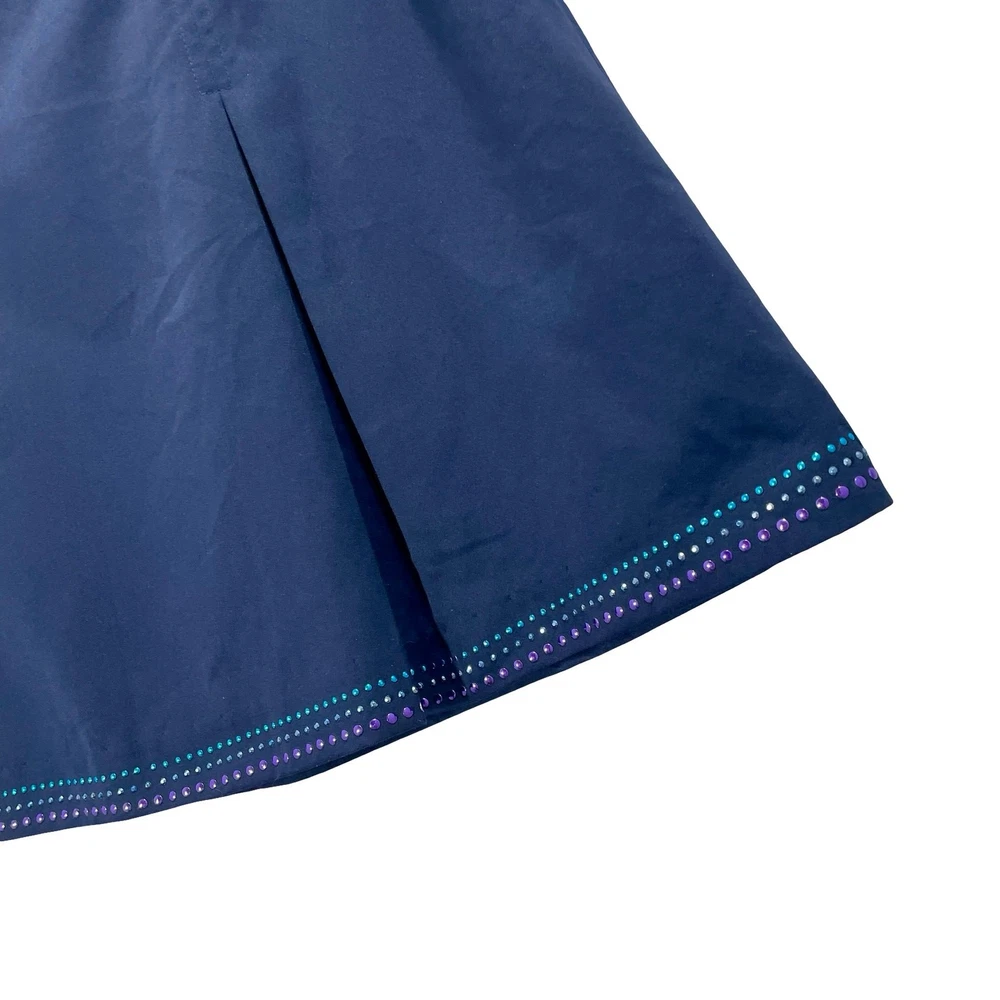 Vintage 80s Navy Blue Pleated Tennis Skirt with Bedazzled Trim Size 14