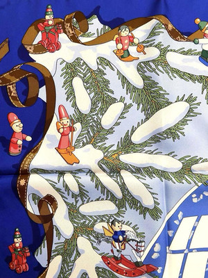Hermes Scarf Noel au 24 Faubourg 90 cm silk blue Carre Christmas