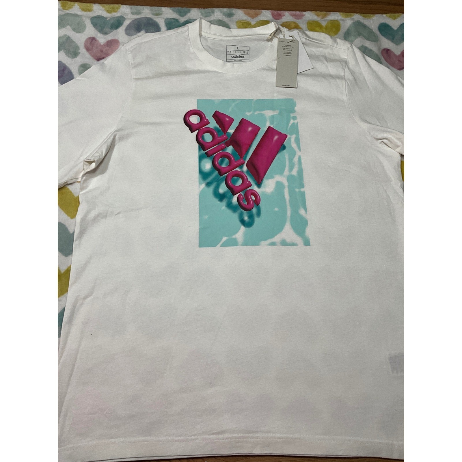 Adidas White Multi Sport Graphic T Shirt Men's Large Crew Neck