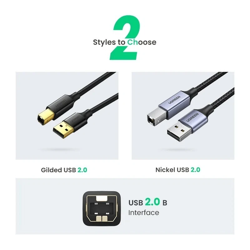 Ugreen USB to USB Type B 2.0 Cable Printer Scanner Cord - 1m - Image 2 of 4